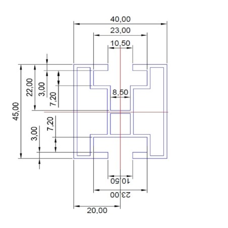Hliníkový profil HNP4 - 40x45 mm - dĺžka 4,3 m